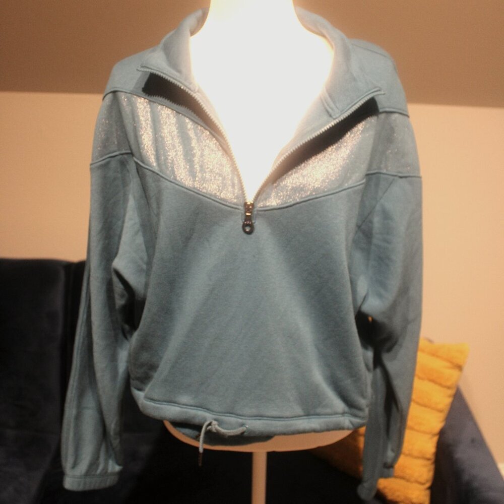 Joy Lab Dark Teal Chevron Sparkle Pullover half zip sweater